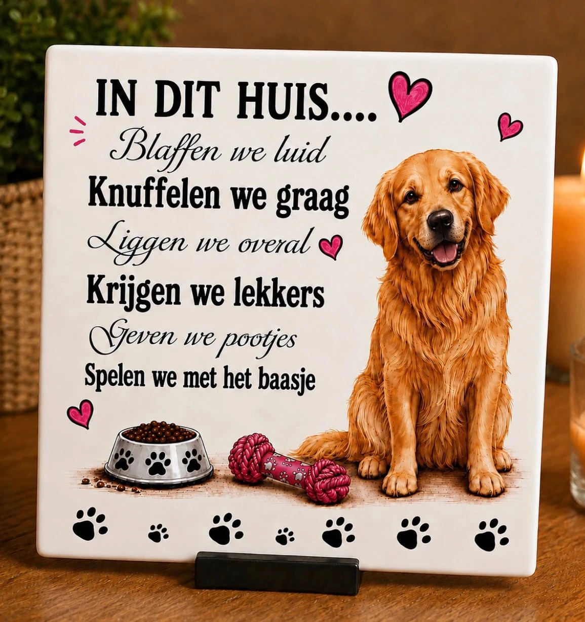 Leuk tegeltje met golden retriever